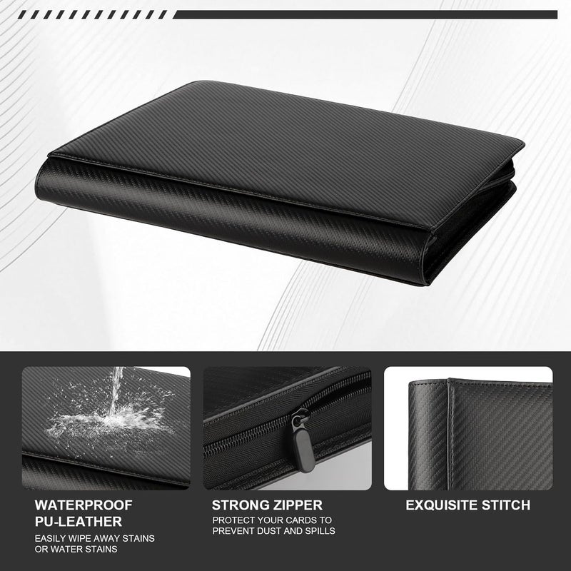 MOSLA Toploader Binder,Trading Card Binder Storage Hold up 288 Cards 9-Pocket Top Loader Binder with Sleeves for 3"x4" Rigid Toploaders Hard Cases (9Carbon Fiber Black) - Image 2